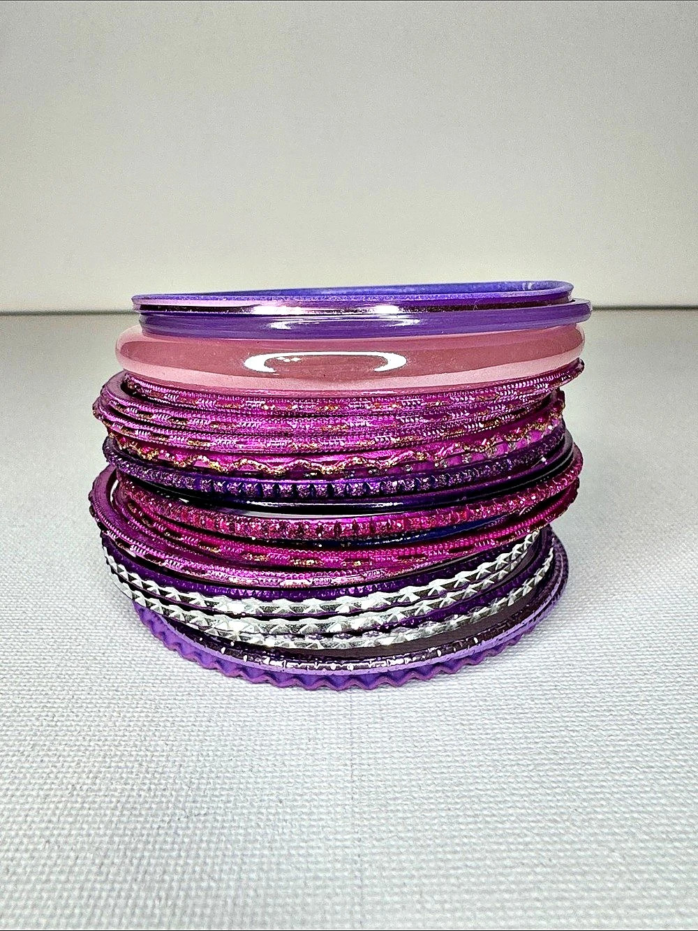 Indian Bollywood Style Pink & Purple Bracelet Stack - Set of 23
